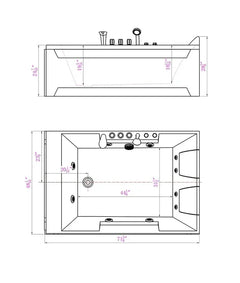 EMPAVA | 72" Alcove Whirlpool LED Bathtub for 2 Persons with Left Drain | Model EMPV-72JT367LED - Mobility Daddy