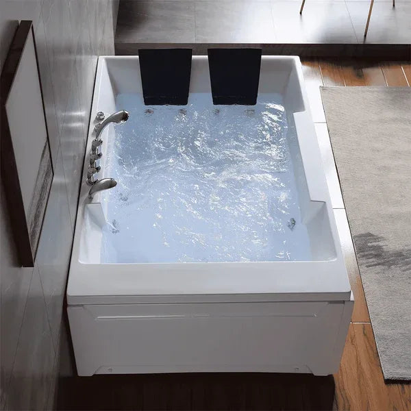 EMPAVA | 72" Alcove Whirlpool LED Bathtub for 2 Persons with Left Drain | Model EMPV-72JT367LED - Mobility Daddy