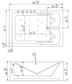 Empava | 71″ Alcove Whirlpool Bathtub for 2 Persons with Right Drain | Model EMPV-71JT667B - Mobility Daddy